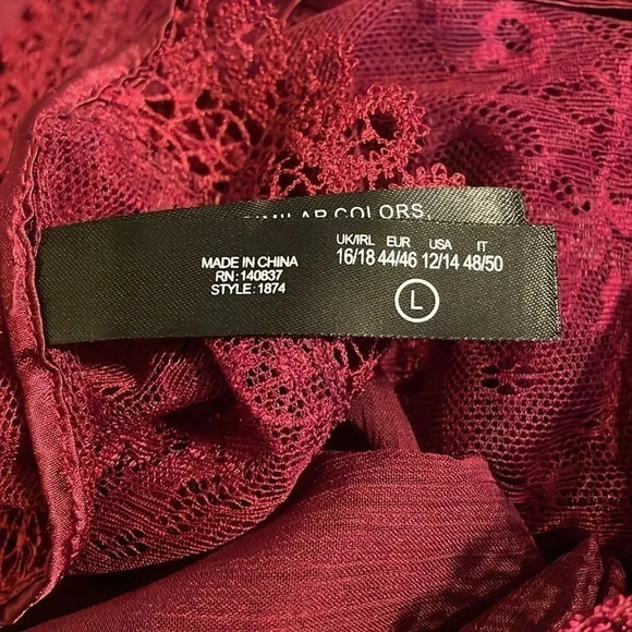 women’s night gown Large nightie top Burgundy lace sheer tie lingerie intimate - Picture 5 of 7